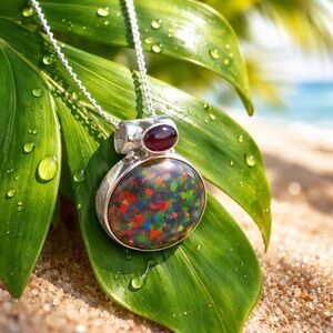 Aurora Opal & Garnet Pendant